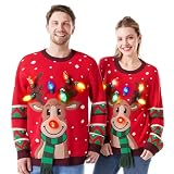 JOYIN - Jersey navideño con luces led integradas y dibujo de reno, tipo “feo” divertido, para mujer, rojo, S
