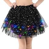 Kefiyis Tutu Mujer LED Iluminar Tutu Adulto Adolescente Falda Ballet Halloween Navidad Baile Fiestas Disfraz Negro (con Forro)