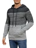 Danfiki Sudadera con capucha para hombre, de invierno, bloque de color, a rayas, ajuste delgado, con cordón, sudadera de punto con bolsillo tipo canguro, gris claro, L