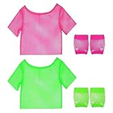 SZSMW 2pcs Disfraces AñOs 80 - Disfraz AñOs 80 Mujer-Camiseta Rejilla Mujer