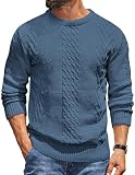 COOFANDY Jersey Hombre con Cuello Redondo de Punto Cable Azul grisáceo L