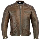 Texpeed Chaqueta de moto de cuero para hombre - Chaqueta de moto Touring con protección de armadura auténtica Biker CE (EN 1621-1) Diseño con costuras acolchadas - Marrón - L
