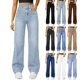 Generich Pantalones Vaqueros Holgados Para Mujer, Pantalones Vaqueros Largos De Pierna Ancha, Cintura Alta, Pantalones Vaqueros Rectos, Pantalones De Gran Tamaño Para Niñas Adolescentes, Negro-a