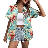 Genérico 2026 Blusa Informal para Mujer con Estampado Tropical de Palmera y Mangas (Green, M)