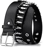 Cinturón con tachuelas de bala, cinturón de remache punk, cinturón de cuero negro con bala plateada para mujeres y hombres, Negro