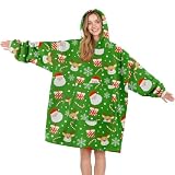 Manta Sudadera con Capucha Hombre Mujer Verde Sherpa Manta Usable Navidad