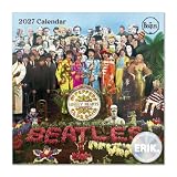 Grupo Erik The Beatles Calendario 2027 Pared - Almanaque 16 Meses 30x30cm | Planificador Mensual, 12 Ilustraciones en Sobre Protector, The Beatles merchandising