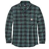 Carhartt Camisa de manga larga para hombre de franela L/S a cuadros, Sea Pine, XXL
