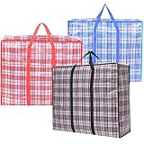 Paquete de 3 Bolsas para Guardar Ropa, Grandes Bolsas Almacenaje con Cremallera y Asas Fuertes, Impermeables Bolsas de Lavandería Reutilizables para Compras, Mudanza, Almacenamiento (60 * 50 * 20CM)