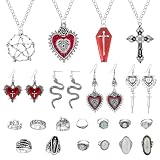 UJBVCX 21 Piezas Gótico Grunge Y2K Punk Emo Joyería, Collar Pendientes Anillos Set Regalo para Mujeres Hombres