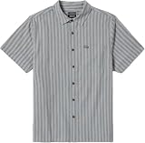 Brixton Cru Oxford - Camisa a rayas con botones para hombre, Azul basalto/rayas blancas, Large