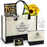 Bolsas de Tela de Regalo 70 Cumpleaños Mujer Set Vintage 1956 Bolsa Viaje | con Bolso de Lona Impermeable Base Extraíble Neceser Tarjeta Llavero Regalo Ecológico y Reutilizable para Madre Amiga Esposa