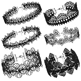 Yolev 6 Piezas Choker Negro Mujer Conjunto de Collar de Gargantilla Negra Collares Elástico Gargantillas de Tatuaje de Encaje Negro Collar Gotico Mujer Niña