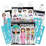 Basic Fun Fashion Angels Streetwear Fashion Design Sketch Portfolio – 30 Hojas para Esbozar Moda, 4 Plantillas y 100+ Stickers – Libro de Dibujo de Moda Urbana para Niñas a Partir de 6 Años