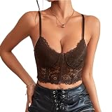 Rongseng Camiseta sin Mangas para Mujer Top Sexy de Encaje Crop Top Cuello en V Camisetas Tirantes Ajustables sin Vientre Verano Camisola Sujetador de Encaje Floral