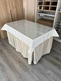 Genérico Ropa Chenilla Reforzada de Mesa Camilla Rectangular (Beige) con 8 Pliegues - Diferentes Medidas - Incluye tapete con Rombos - Falda Mesa Camilla, Ropa Chenilla (110 x 70 cm (72 cm de Alto))